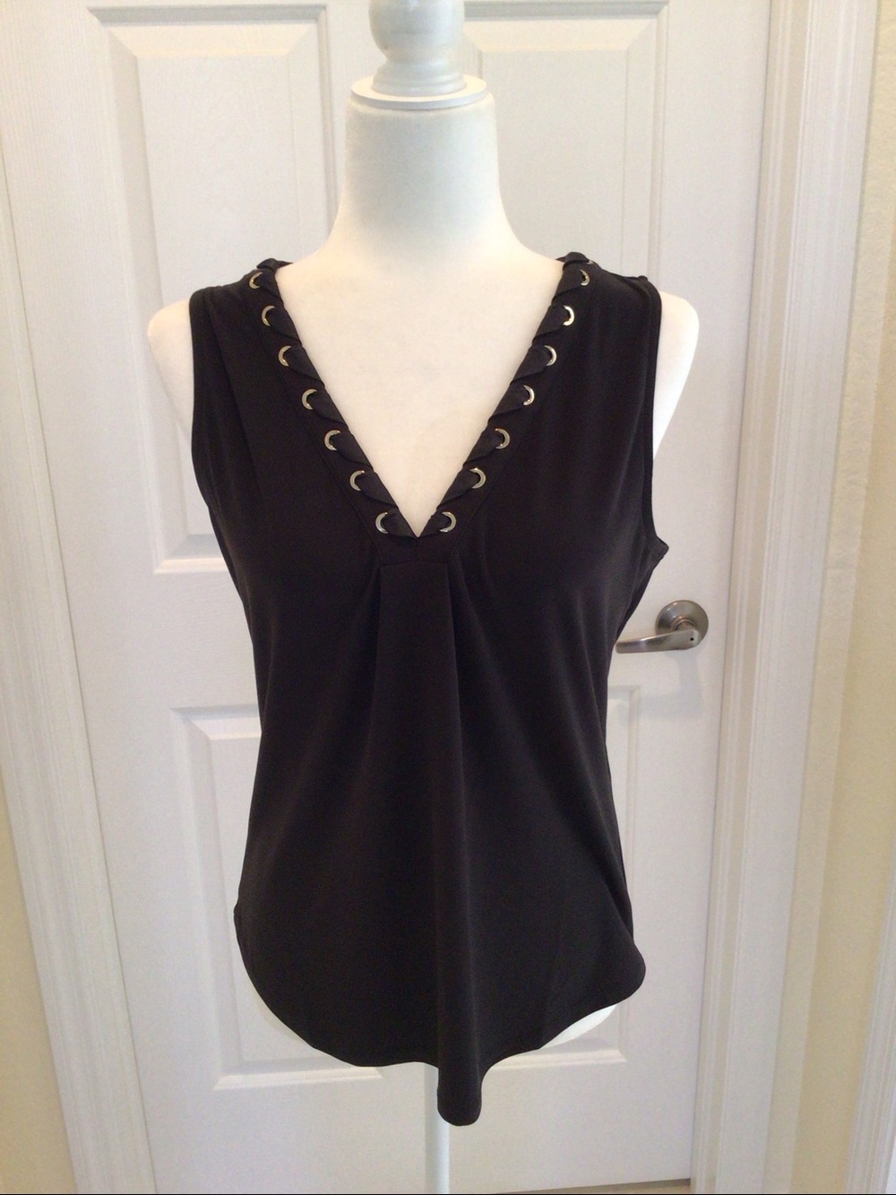 WHBM black lace up tank top
